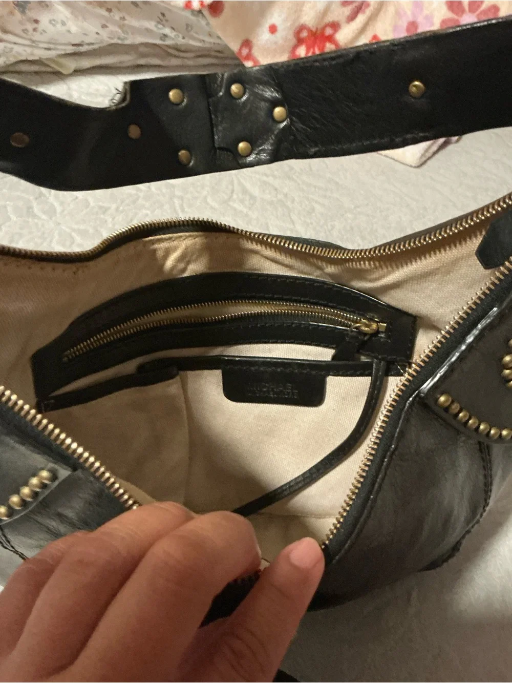 Michael Kors Black Leather Studded Shoulder Bag